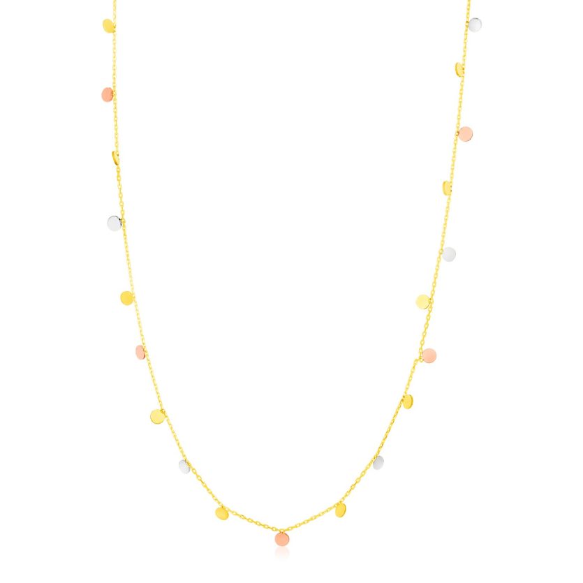 14K Tri Color Necklace with Dangling Circles - Image 1