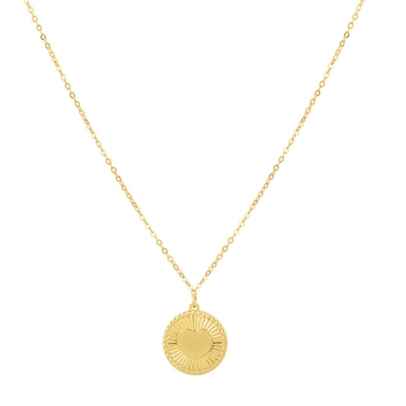 Diamond Cut Heart Disc Necklace in 14K Yellow Gold - Image 1