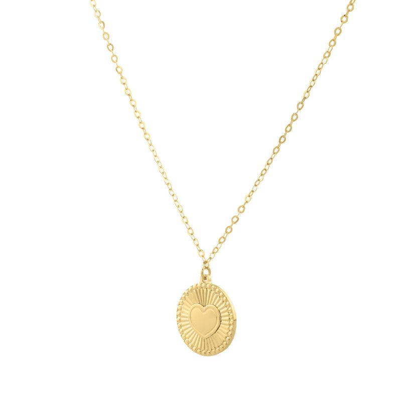 Diamond Cut Heart Disc Necklace in 14K Yellow Gold - Image 2