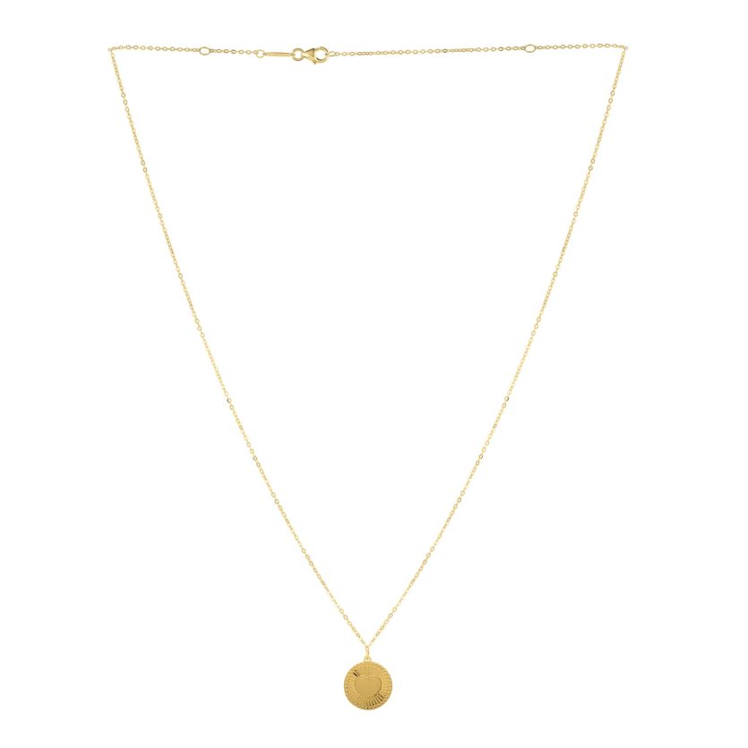 Diamond Cut Heart Disc Necklace in 14K Yellow Gold - Image 3