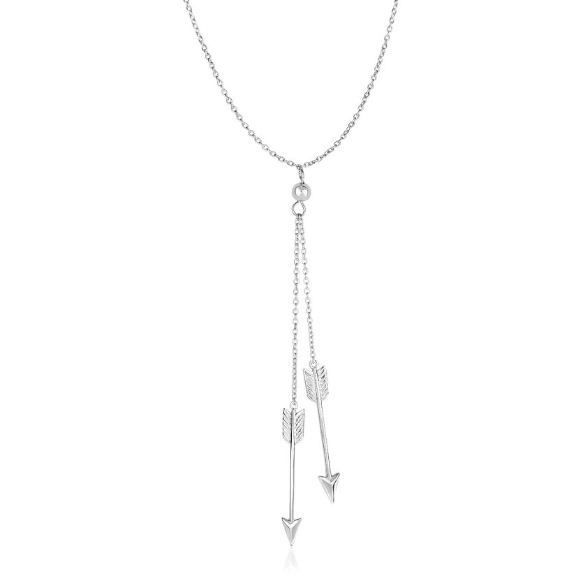 Sterling Silver 18 inch Lariat Necklace with Two Arrows - Image 1