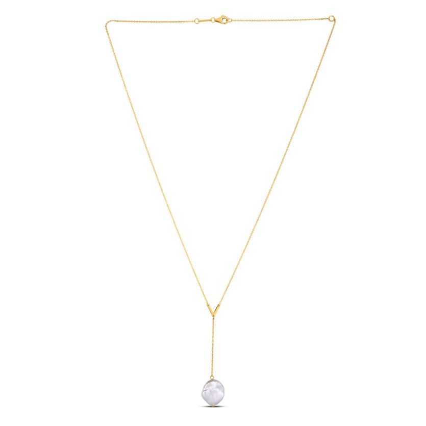 14k Yellow Gold Tesoro Pearl Lariat Necklace - Image 1