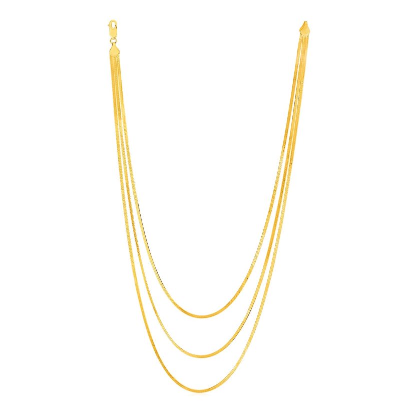 14k Yellow Gold Three Strand Herringbone Chain Necklace - Image 1