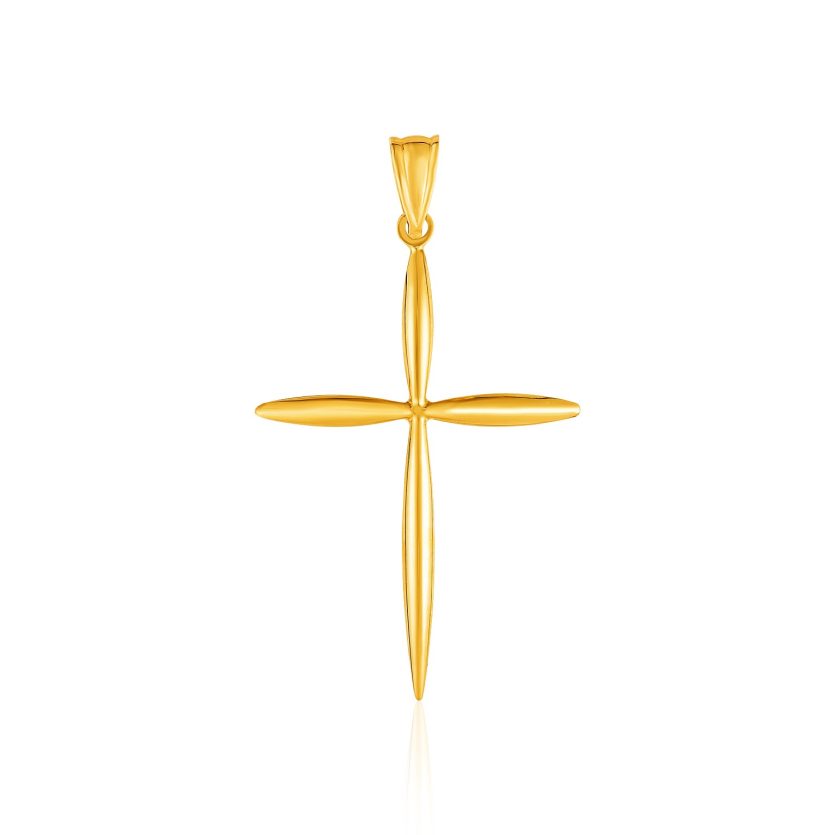 14k Yellow Gold Rounded and Pointed Cross Pendant - Image 1