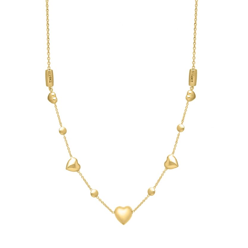 14k Yellow Gold Puff Heart Adjustable Necklace - Image 1