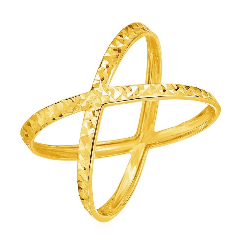 14k Yellow Gold Textured X Profile Ring - Image 1