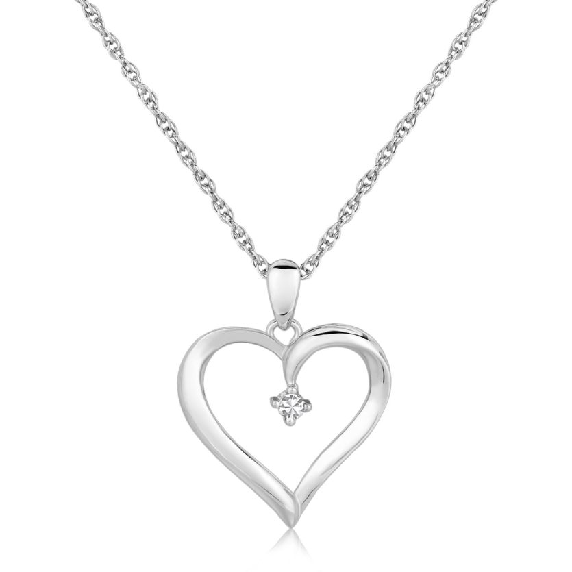 Sterling Silver Diamond Embellished Open Heart Pendant (.03 cttw) - Image 1