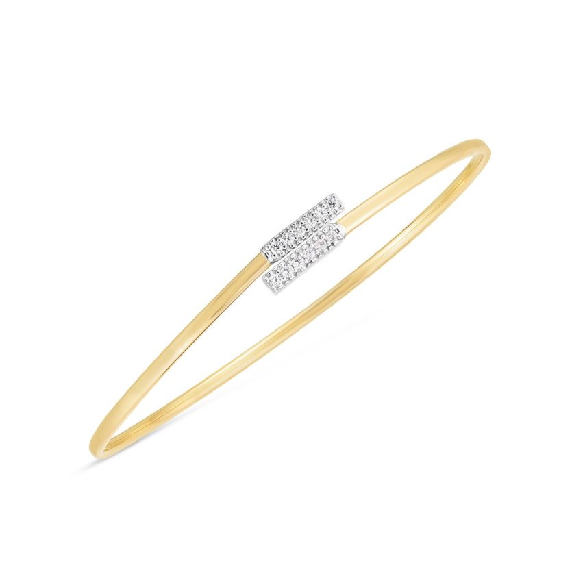 14k Two Tone Gold Diamond Bypass Bar Bangle (2.00 mm) - Image 1