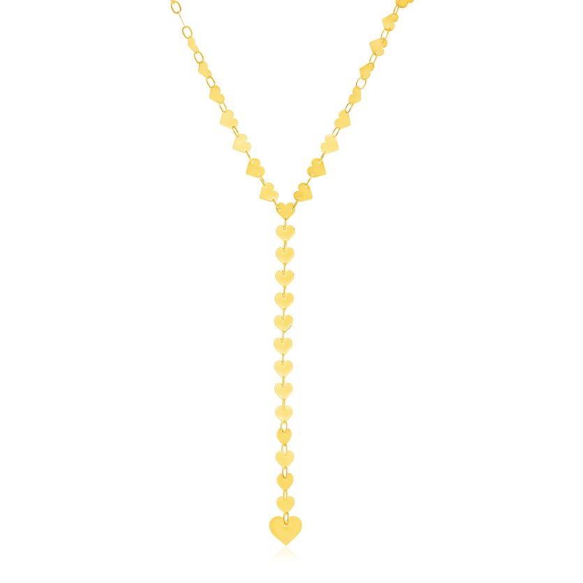 14k Yellow Gold Mirrored Heart Chain Lariat Necklace - Image 1