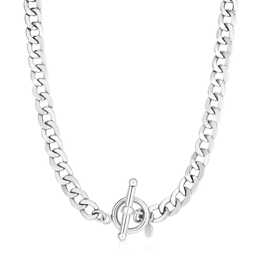 Sterling Silver Polished Wide Link Toggle Necklace - Image 1