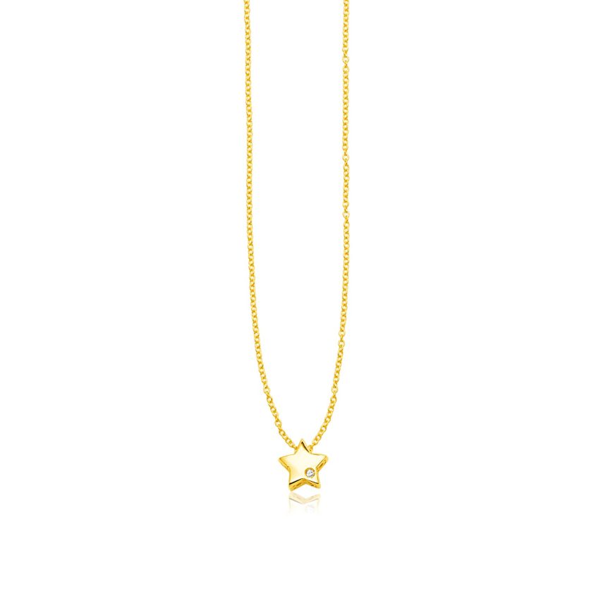 14k Yellow Gold Polished Star Necklace with Diamond - Image 1