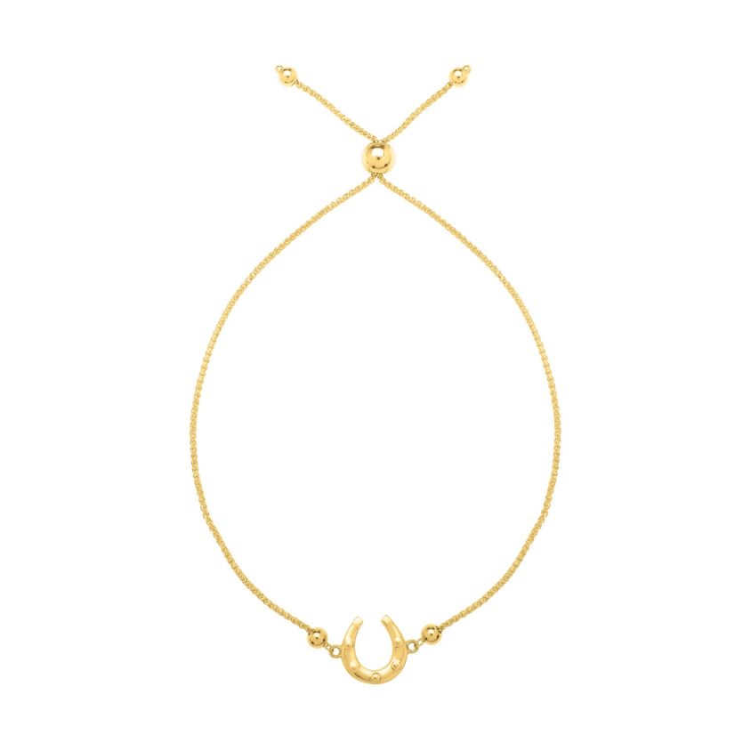 Adjustable Horseshoe Draw String Bracelet in 14K Yellow Gold - Image 1