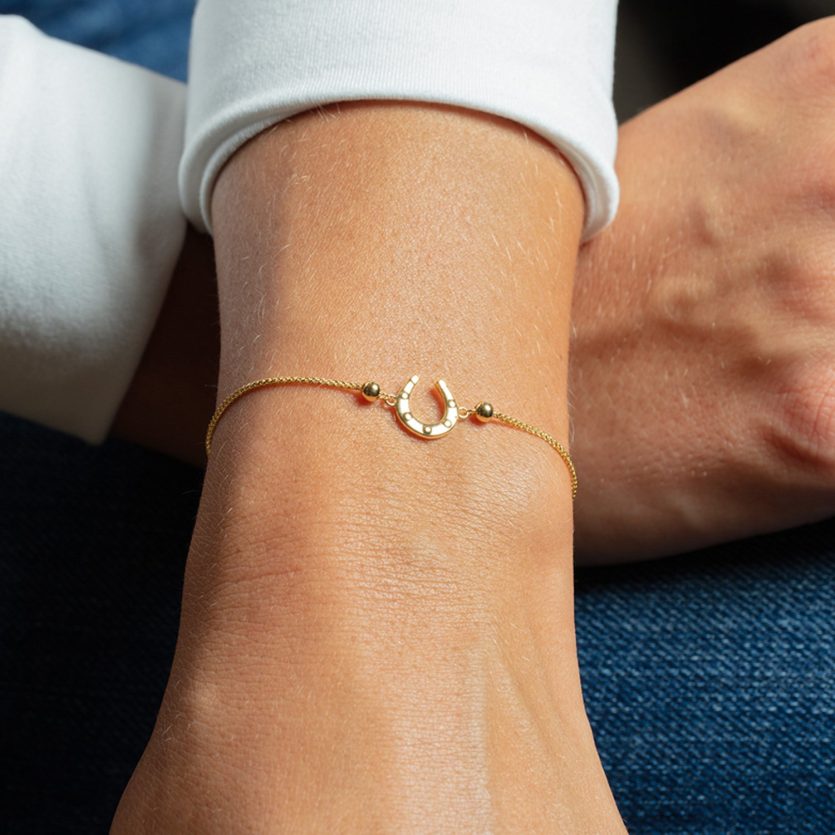 Adjustable Horseshoe Draw String Bracelet in 14K Yellow Gold - Image 2