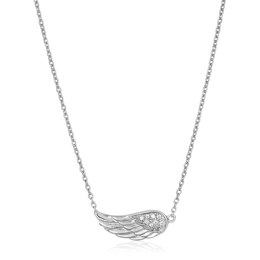 Sterling Silver Textured Angel Wing Necklace - Image 1