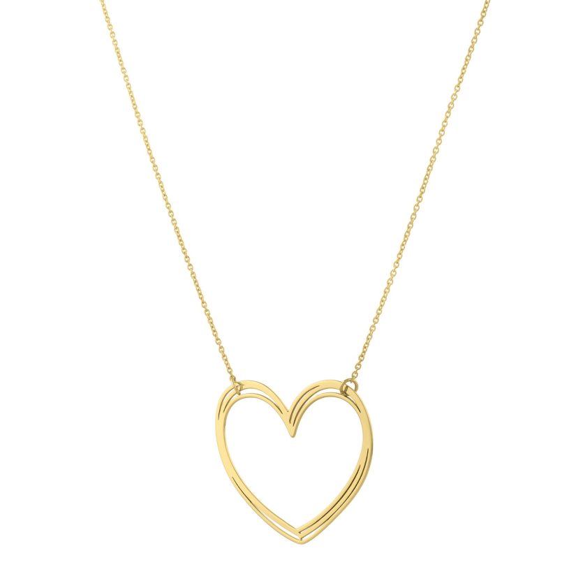 Large Open Heart Necklace in 14K Yellow Gold - Image 1