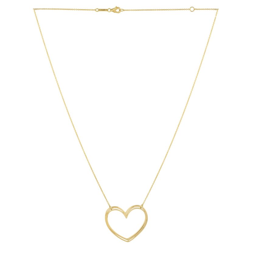 Large Open Heart Necklace in 14K Yellow Gold - Image 2