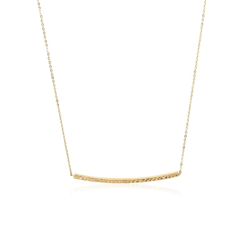 14k Yellow Gold Thin Textured Bar Necklace - Image 2