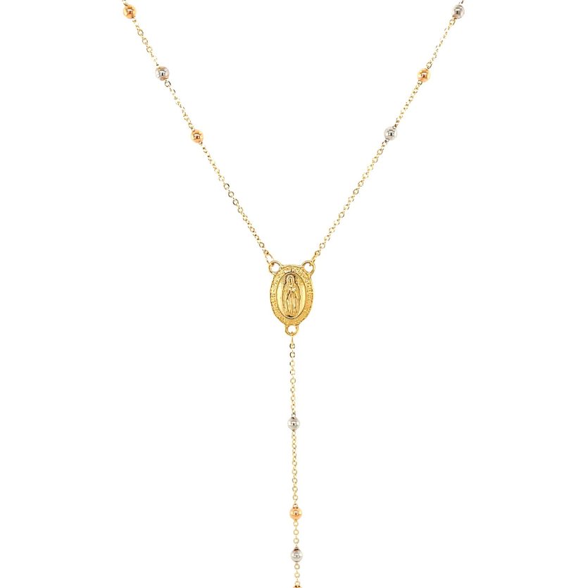 14k Tri Color Gold Lariat Rosary Necklace - Image 2