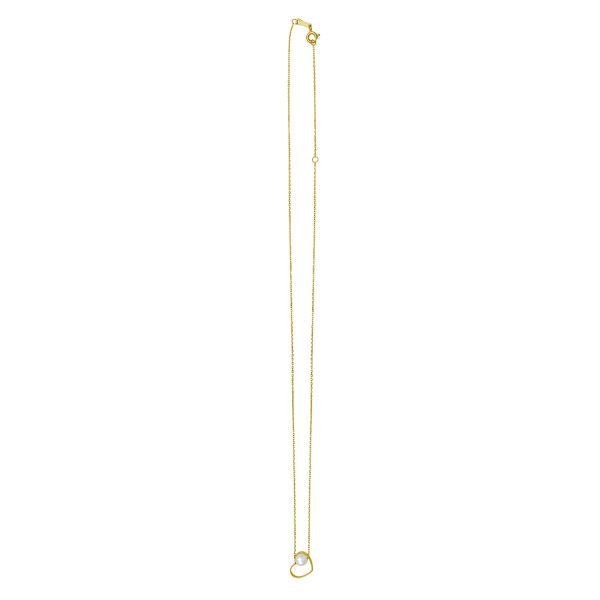 Open Heart and Pearl Necklace in 14K Yellow Gold - Image 2