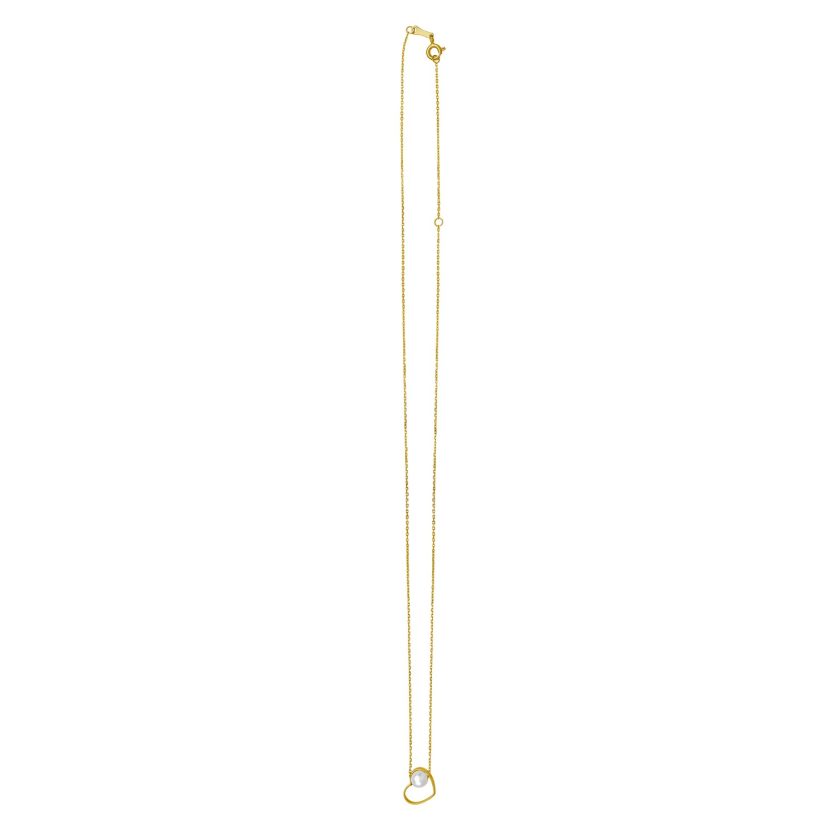 Open Heart and Pearl Necklace in 14K Yellow Gold - Image 2