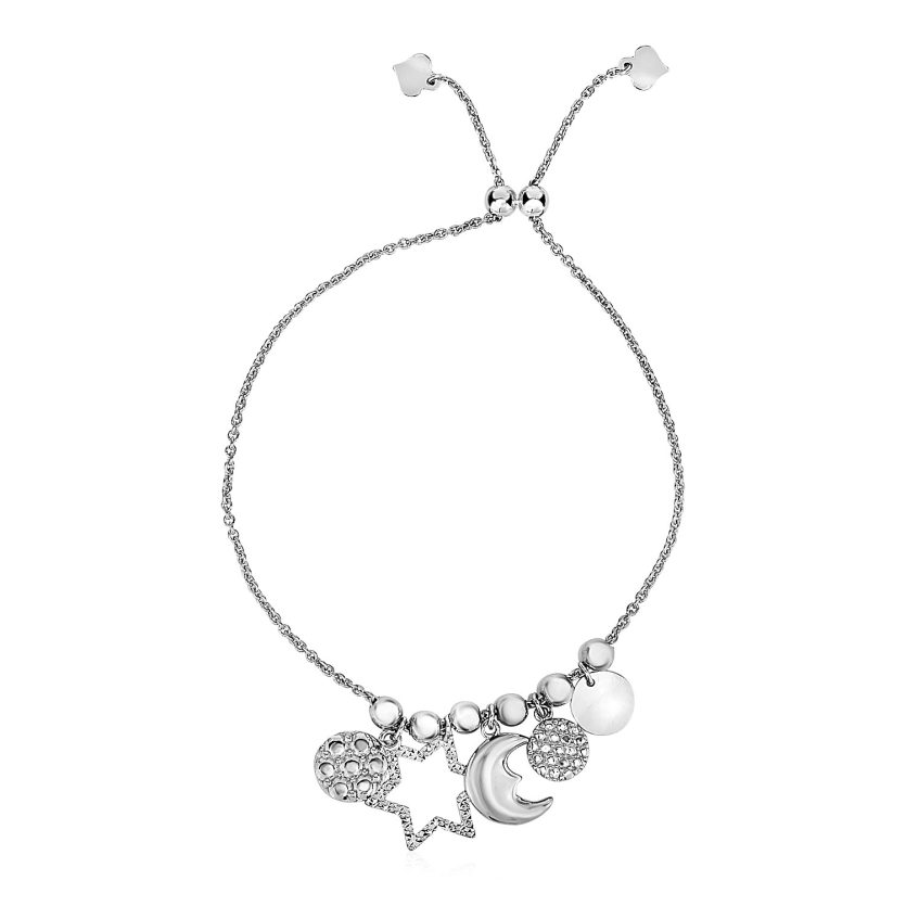 Adjustable Bead Bracelet with Celestial Charms in Sterling Silver - Image 1
