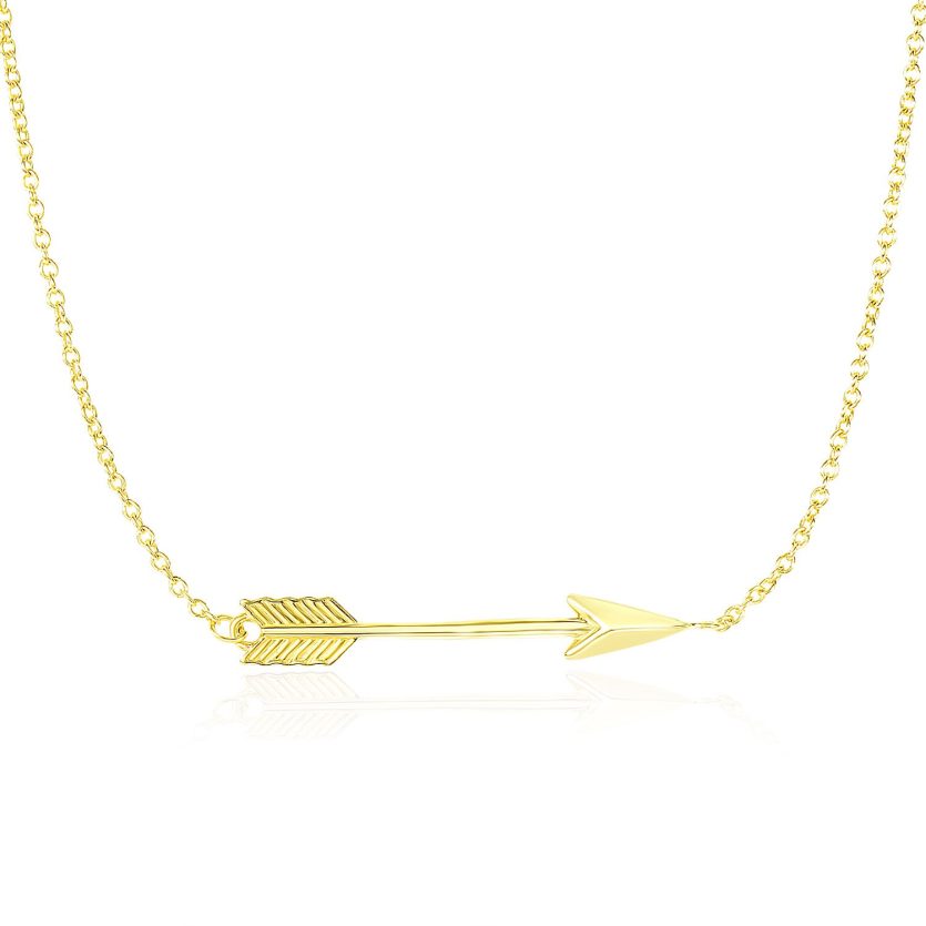 14k Yellow Gold Chain Necklace with Horizontal Arrow Pendant - Image 1