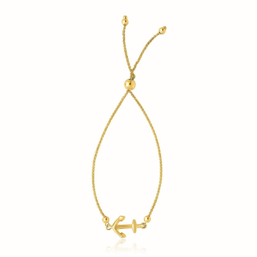 14k Yellow Gold Anchor Design Adjustable Lariat Bracelet - Image 1