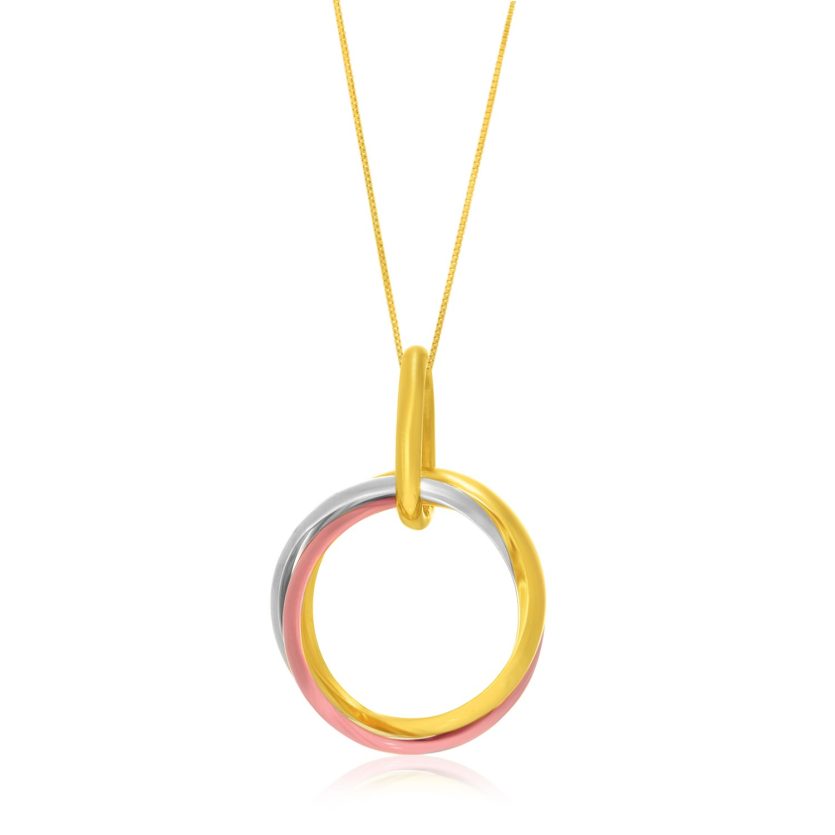 14k Tri-Color Gold Open Interlaced Ring Pendant - Image 1