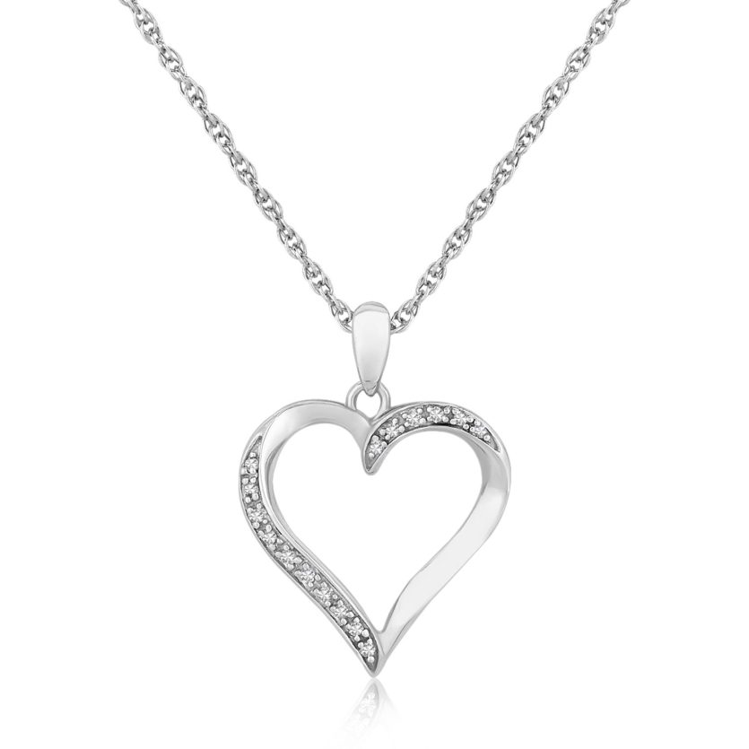 Sterling Silver Twisted Open Heart Diamond Accented Pendant (.04 cttw) - Image 1