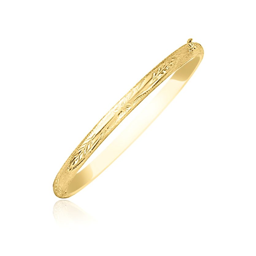 10k Yellow Gold Botanical Pattern Florentine Bangle (5.00 mm) - Image 1