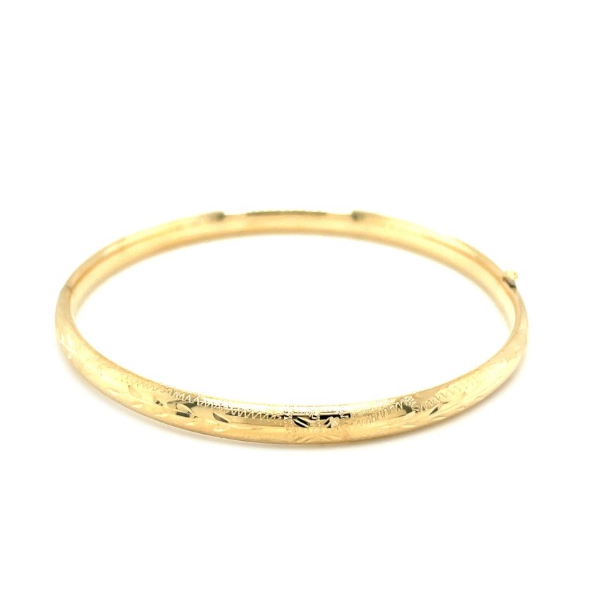 10k Yellow Gold Botanical Pattern Florentine Bangle (5.00 mm) - Image 2