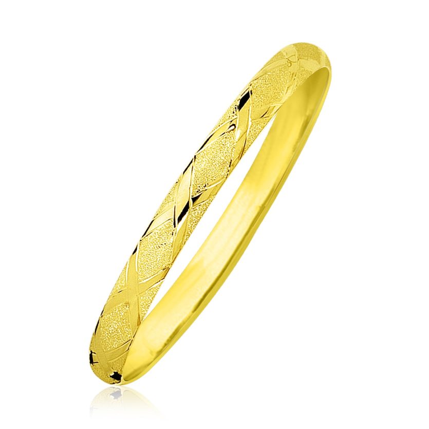 10k Yellow Gold Slender Diamond Pattern Textured Bangle (6.00 mm) - Image 1