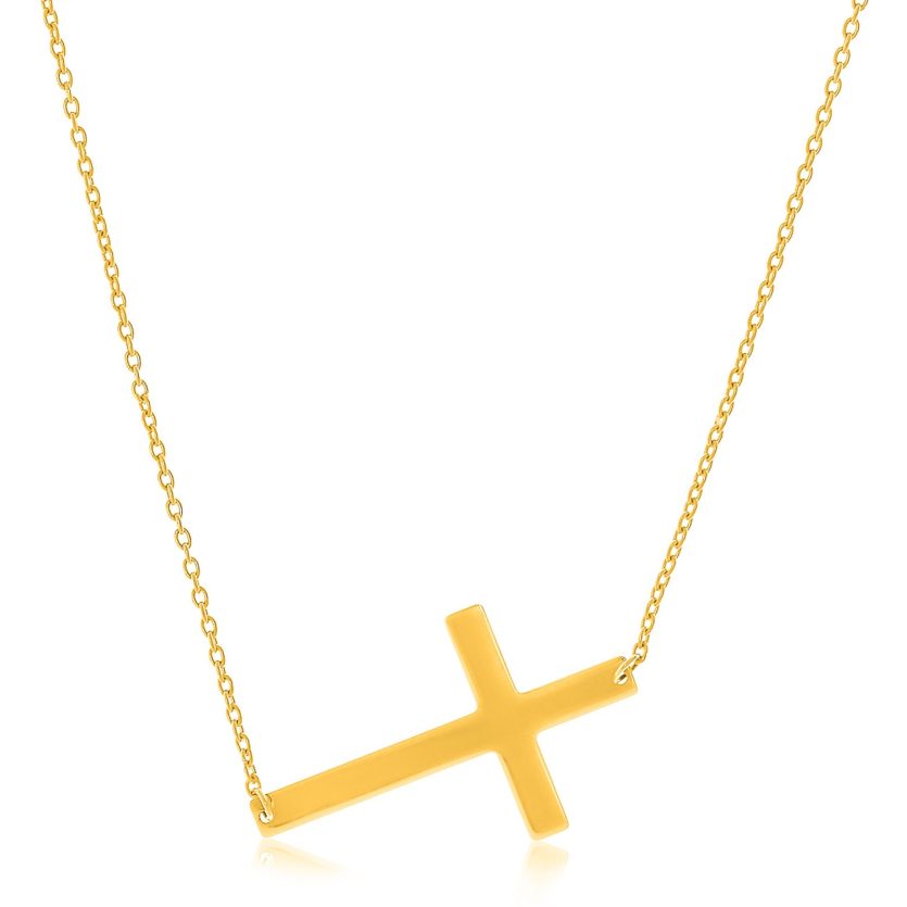14k Yellow Gold Plain Cross Motif Necklace - Image 1