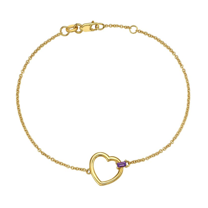 Amethyst Baguette Heart Bracelet in 14K Yellow Gold - Image 1