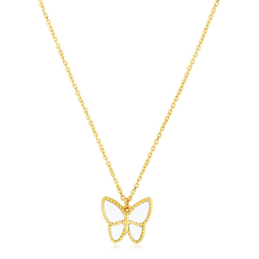 14k Yellow Gold High Polish Butterfly Peral Paste Necklace - Image 1