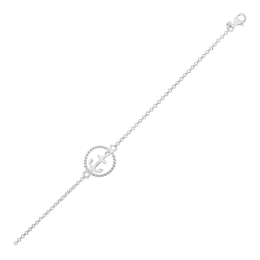 Sterling Silver Bracelet with Anchor (1.80 mm) - Image 1