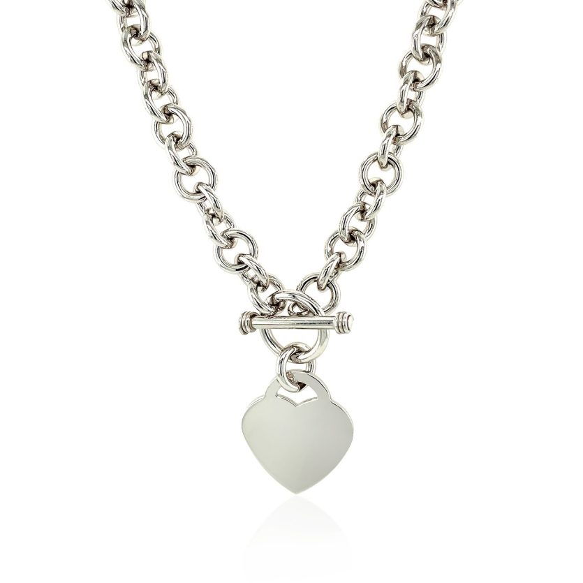 Sterling Silver Rolo Chain  with a Heart Toggle Charm and Rhodium Plating - Image 2