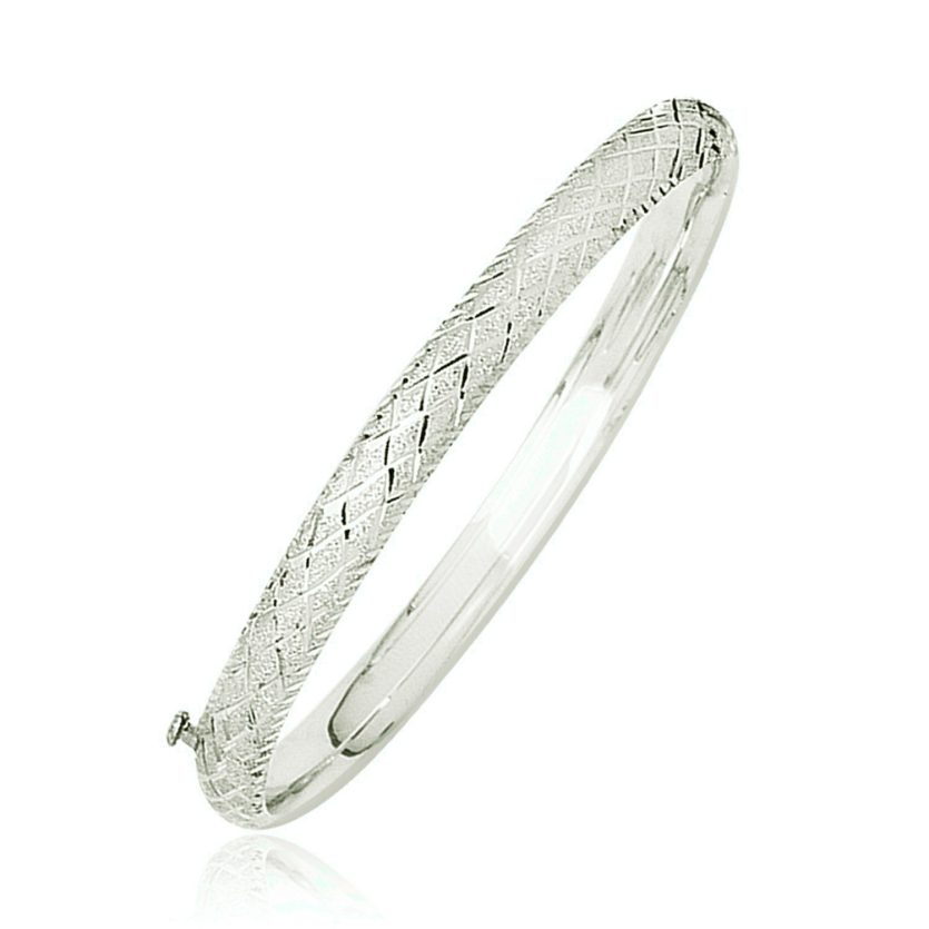 14k White Gold Diamond Carved Bangle (6.00 mm) - Image 1