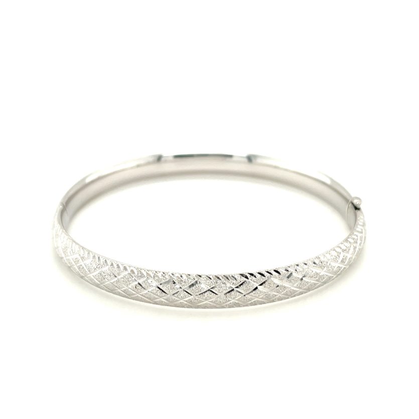 14k White Gold Diamond Carved Bangle (6.00 mm) - Image 2