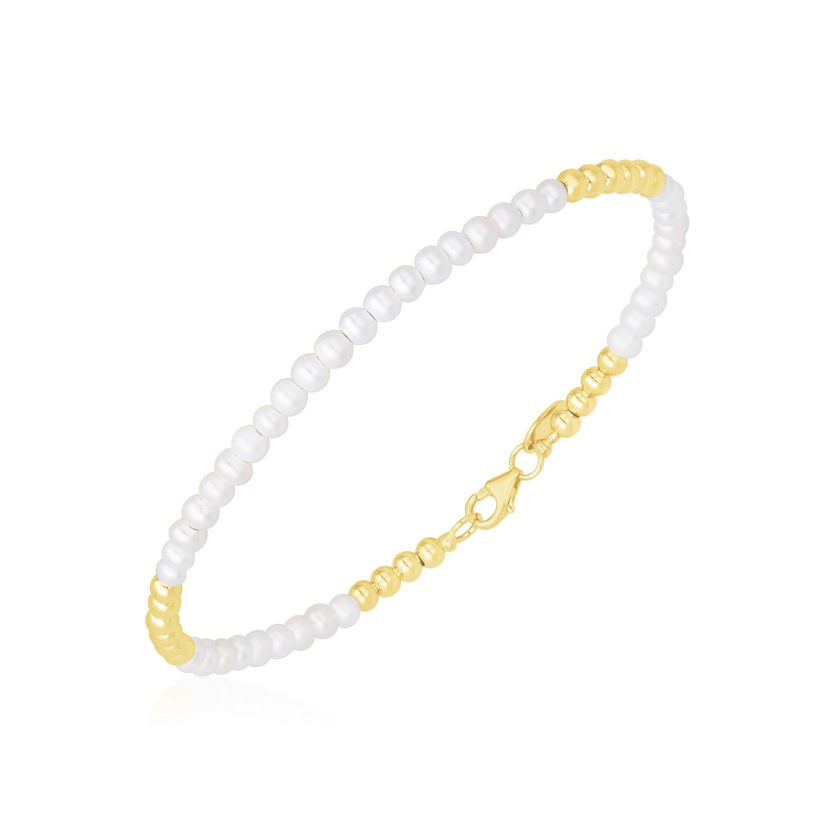 14k Yellow Gold High Polish Freshwater Pearl Pallina Bead Bracelet (2.00 mm) - Image 1