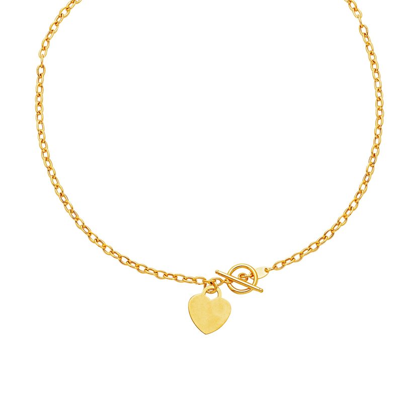 Toggle Necklace with Heart Charm in 14k Yellow Gold - Image 1