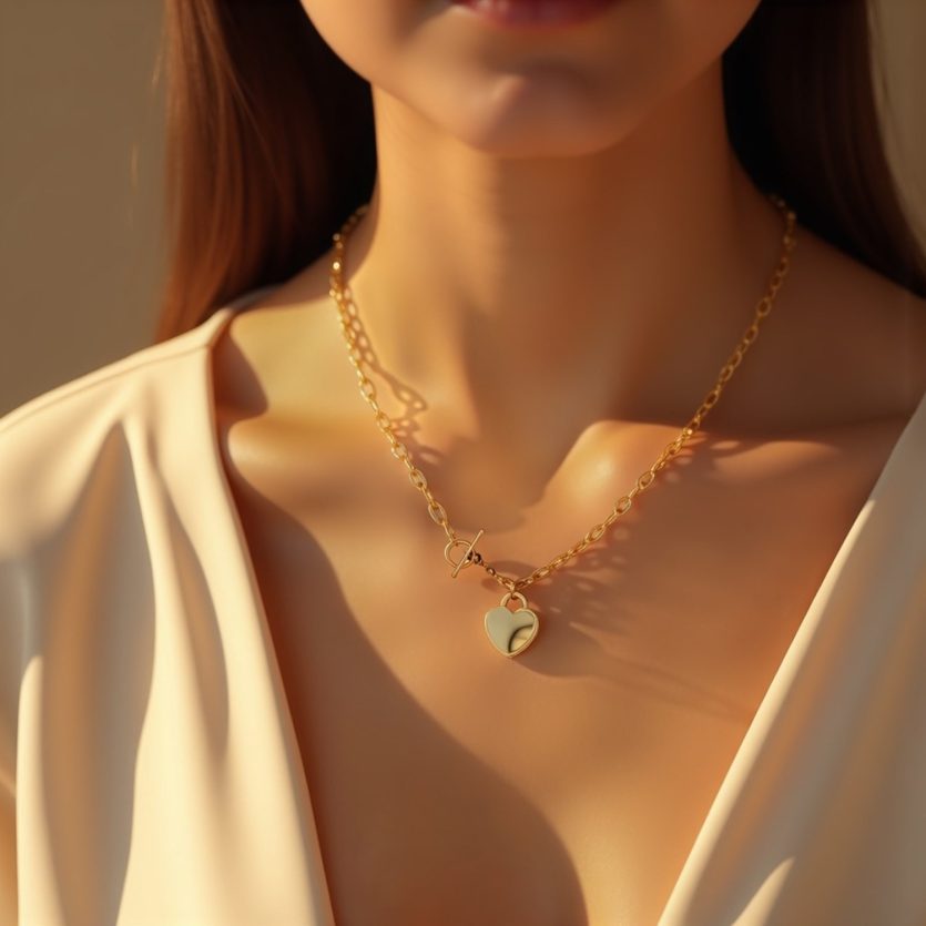 Toggle Necklace with Heart Charm in 14k Yellow Gold - Image 5
