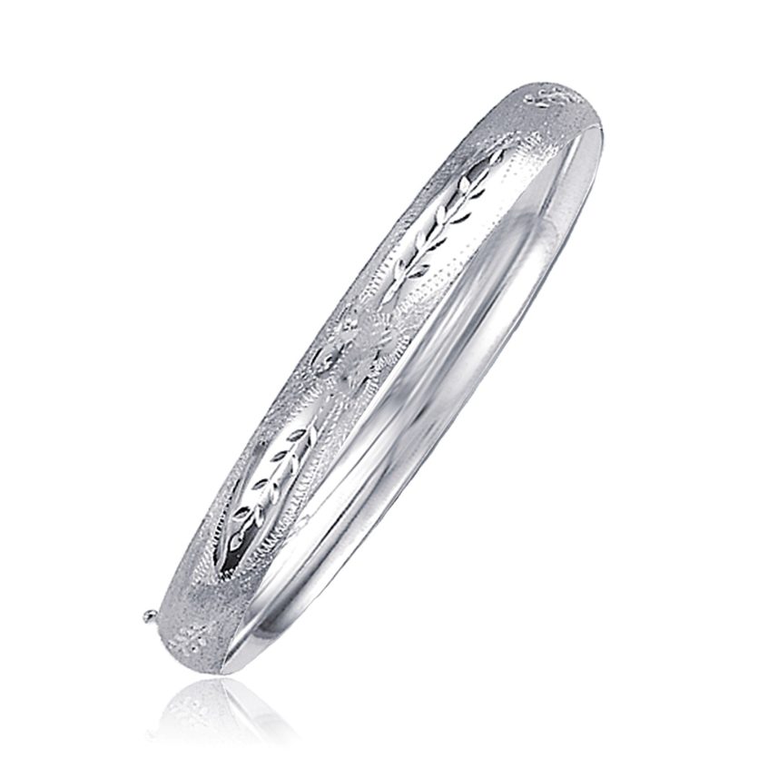 Classic Floral Carved Bangle in 14k White Gold (6.00 mm) - Image 1