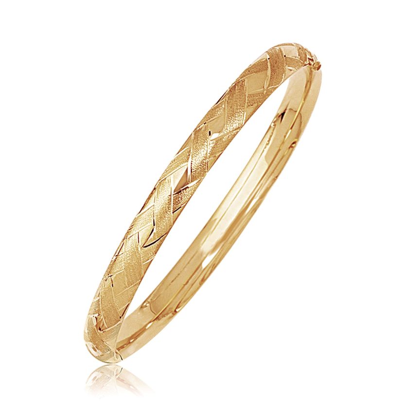 14k Yellow Gold Domed Bangle with a Weave Motif (6.00 mm) - Image 1