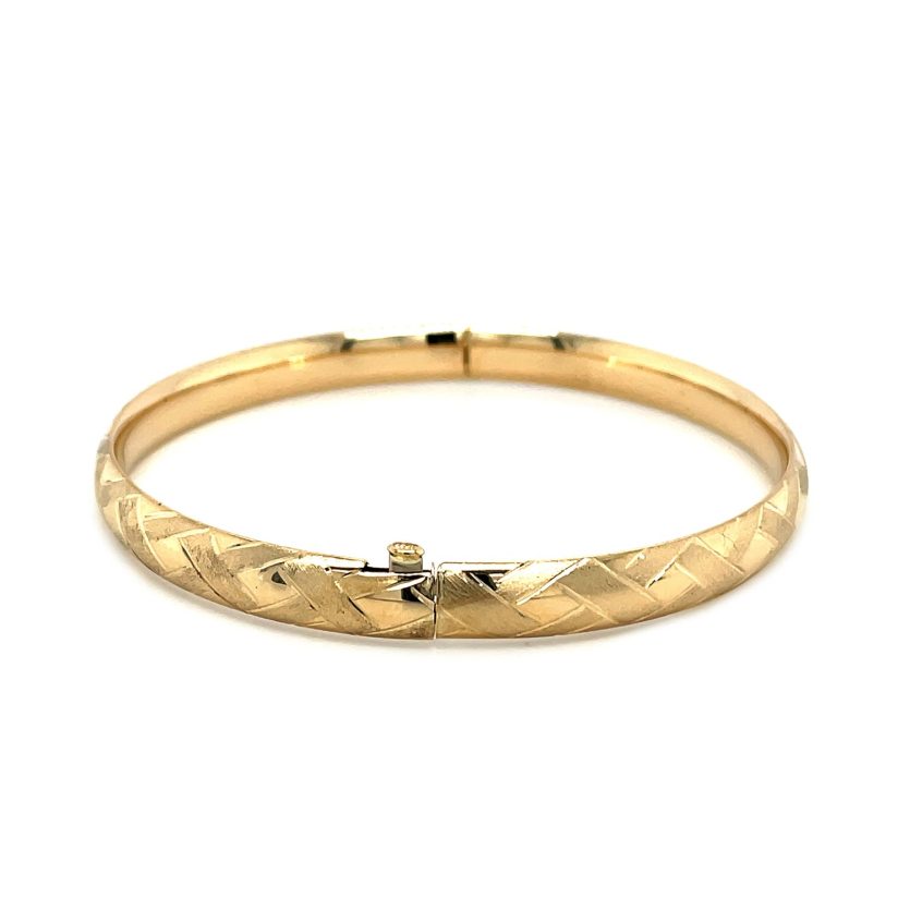 14k Yellow Gold Domed Bangle with a Weave Motif (6.00 mm) - Image 3
