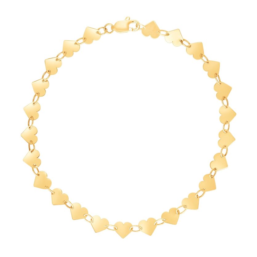 14k Yellow Gold 7 inch Mirrored Heart Chain Bracelet (5.00 mm) - Image 1