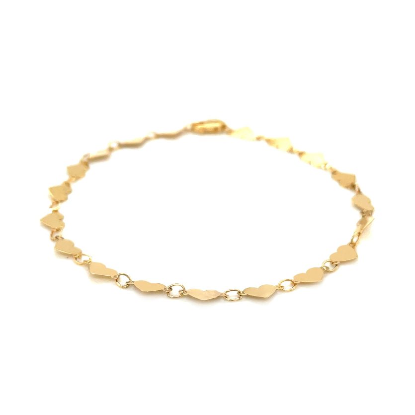 14k Yellow Gold 7 inch Mirrored Heart Chain Bracelet (5.00 mm) - Image 2