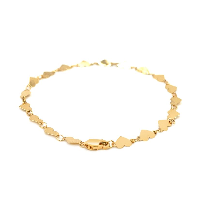 14k Yellow Gold 7 inch Mirrored Heart Chain Bracelet (5.00 mm) - Image 3