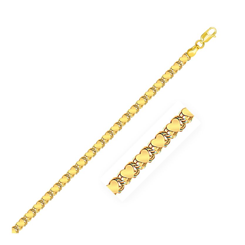 14k Yellow Gold Heart Bracelet (3.20 mm) - Image 1