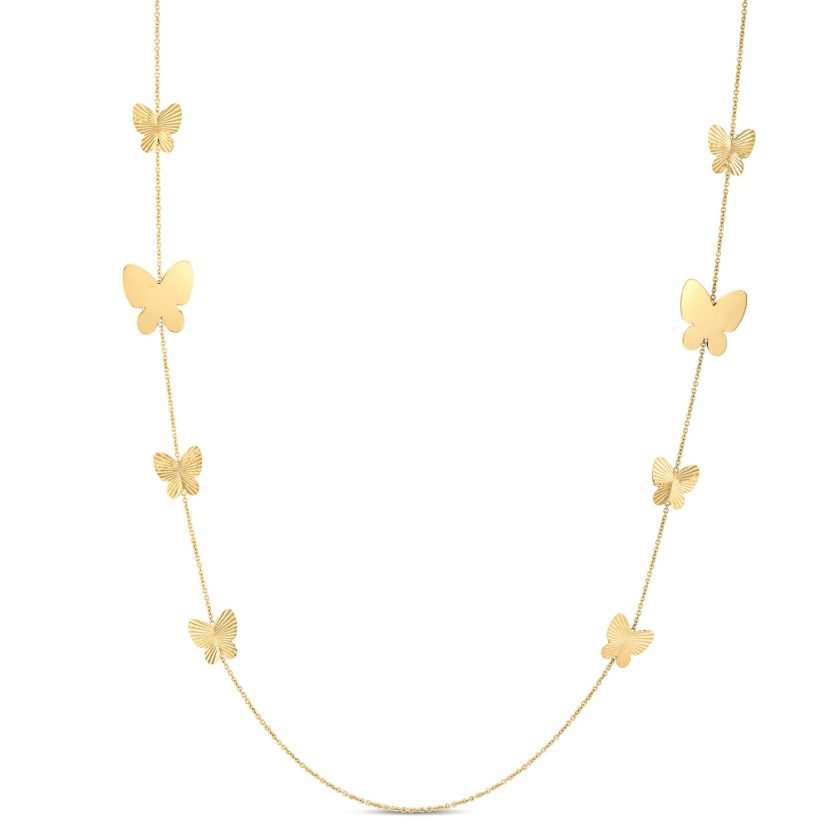 14k Yellow Gold Papillon Graduated Butterfly Necklace - Image 1